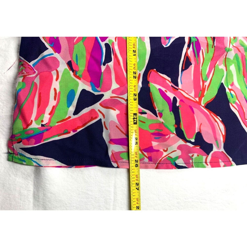Lilly Pulitzer Elsa Silk Top Blouse In The Vias Pink Lime Green Navy Print M - Picture 6 of 7